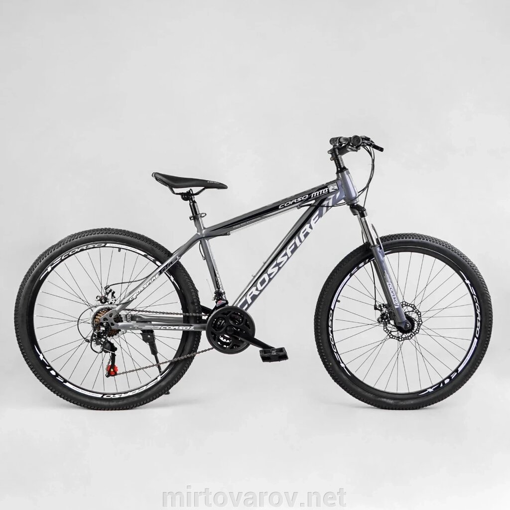 Спортивний велосипед 27,5 дюймів Corso TK-27539 "Crossfire" рама сталь 15"/21 швидкість/сірий від компанії Мір товарів - фото 1