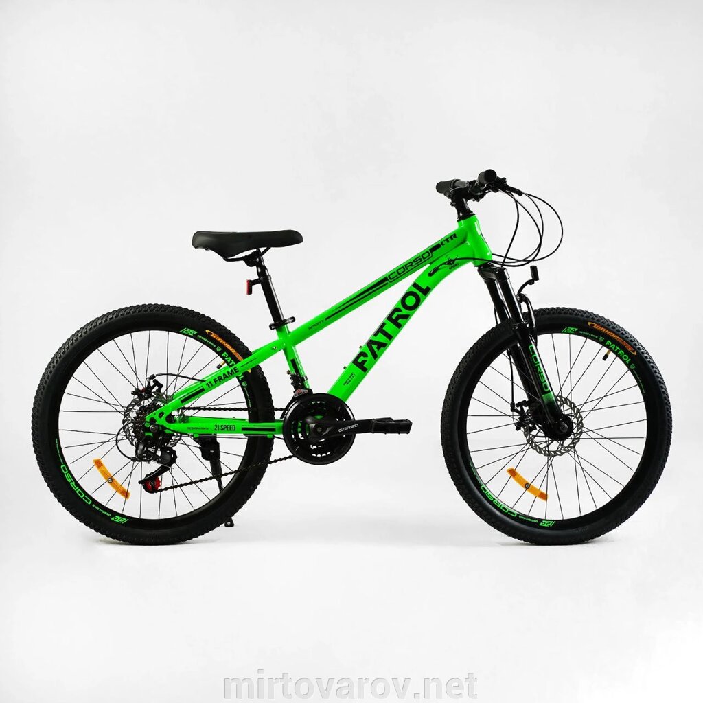 Спортивний велосипед Corso «Patrol» 24 дюйми PL-24870 обладнання SUNRUN, 21 швидкість, зелений від компанії Мір товарів - фото 1