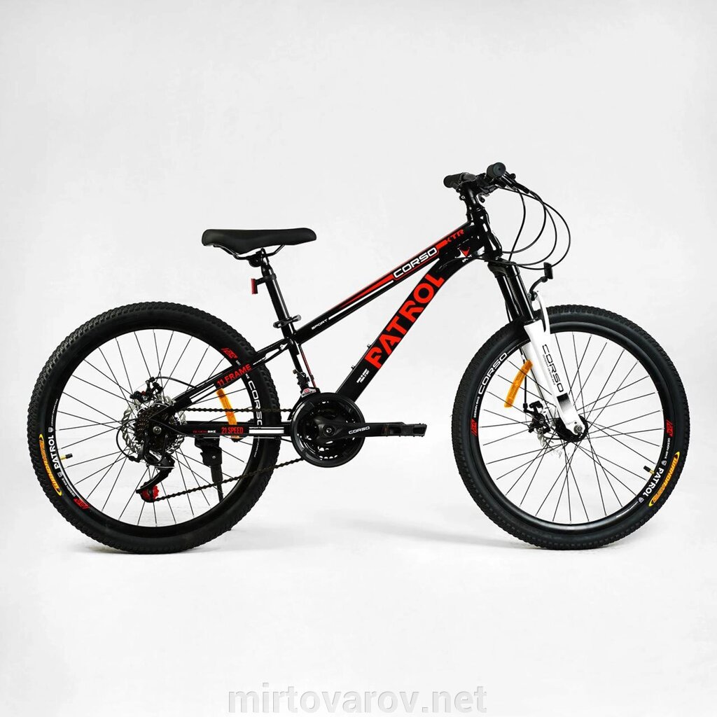 Спортивний велосипед Corso «Patrol» 24 дюйми PL-24900 обладнання SUNRUN, 21 швидкість, чорний від компанії Мір товарів - фото 1
