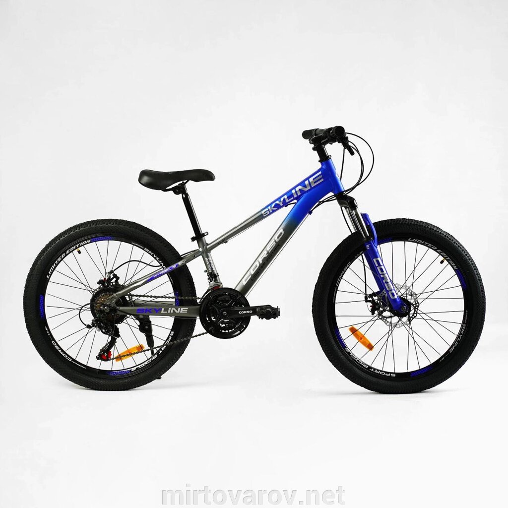 Спортивний велосипед Corso «SkyLine» 24 дюйми SL-24213 алюмінієвий, обладнання Shimano, 21 швидкість, синій від компанії Мір товарів - фото 1