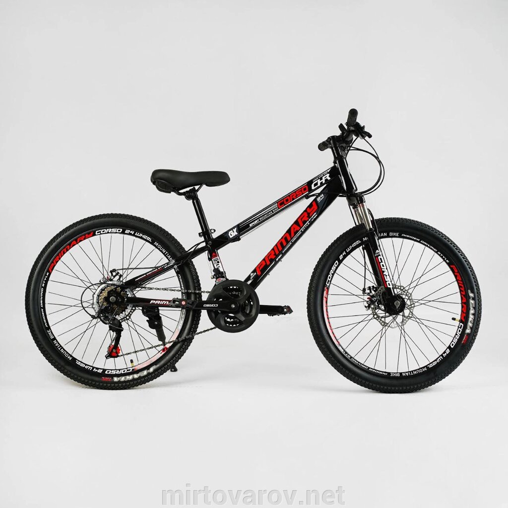 Спортивний велосипед «Primary» 24" дюйма PRM-24020 обладнання Saiguan, 21 швидкість, чорний від компанії Мір товарів - фото 1