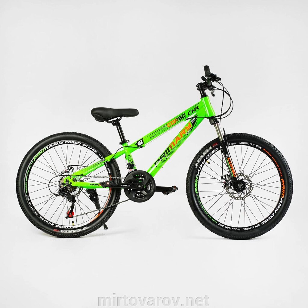 Спортивний велосипед «Primary» 24" дюйма PRM-24632 обладнання Saiguan, 21 швидкість, зелений від компанії Мір товарів - фото 1