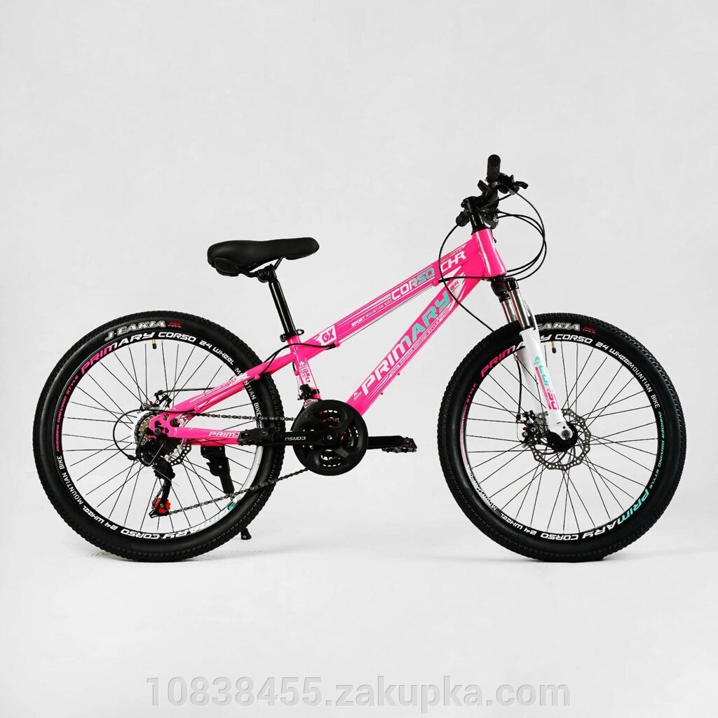 Спортивний жіночий велосипед «Primary» 24" дюйма PRM-24374 обладнання Saiguan, 21 швидкість, рожевий від компанії Мір товарів - фото 1