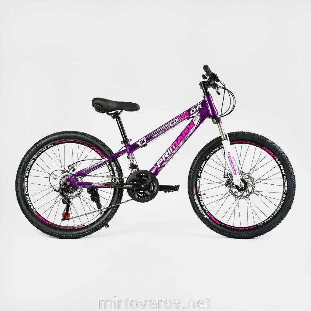Спортивний жіночий велосипед «Primary» 24" дюйма PRM-24693 обладнання Saiguan, 21 швидкість, фіолетовий від компанії Мір товарів - фото 1