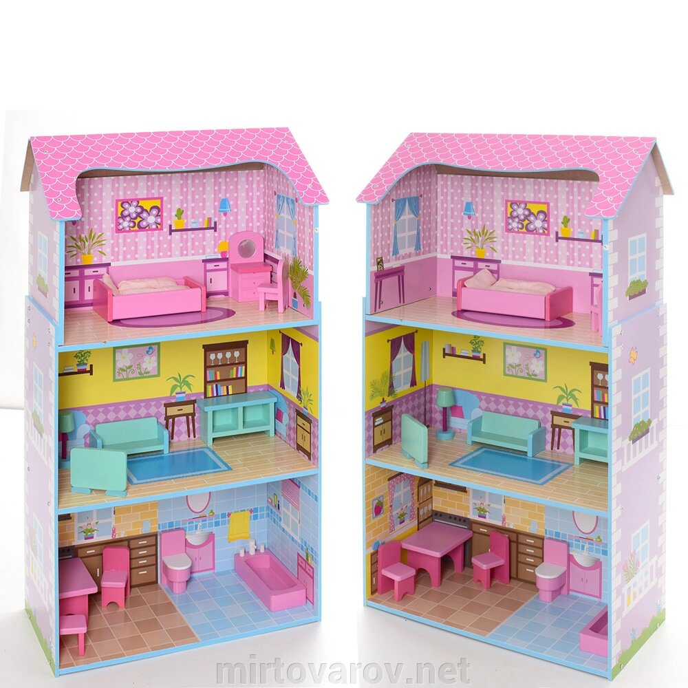 Триповерховий ігровий будиночок для ляльок MD 2202 Будинок дерев'яний ляльковий з меблями** від компанії Мір товарів - фото 1