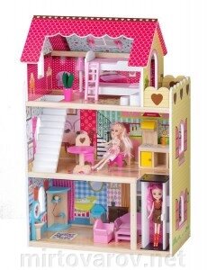 Великий ляльковий дерев'яний будиночок, будинок для ляльок + 2 куклі в подарунок від компанії Мір товарів - фото 1