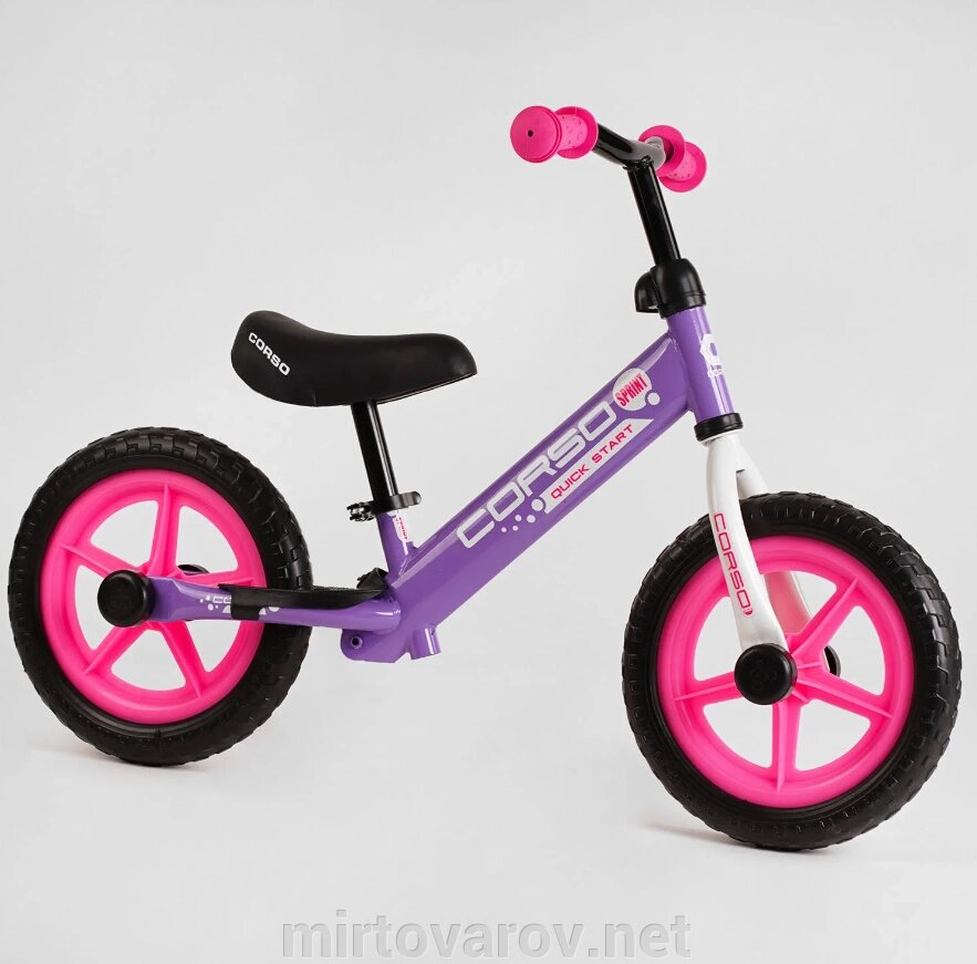 Велобіг беговел CORSO J-5602 сталева рама / колесо 12" EVA (ПІНА) / підставка для ніжок / ФІОЛЕТ для дівчинки від компанії Мір товарів - фото 1