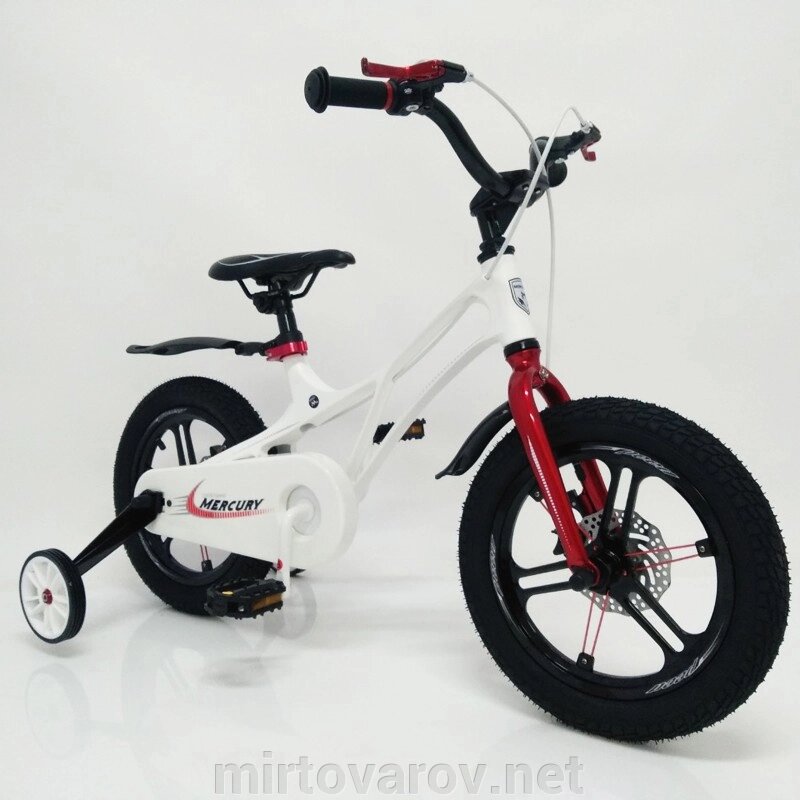 Велосипед дитячий двоколісний 14-MERCURY колеса 14 дюймів дискові гальма рама магній білий від компанії Мір товарів - фото 1