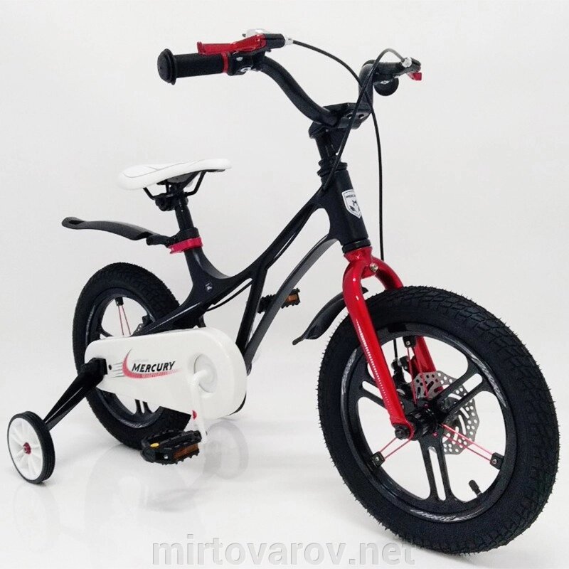 Велосипед дитячий двоколісний 14-MERCURY колеса 14 дюймів дискові гальма рама магній чорний від компанії Мір товарів - фото 1