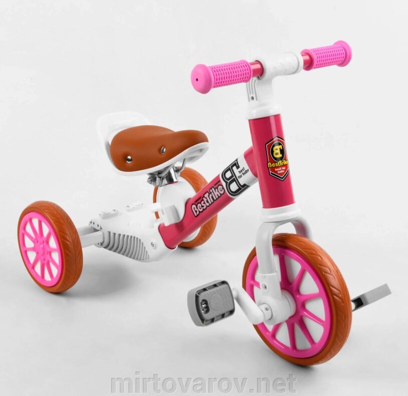 Велосипед дитячий триколісний 2в1 + велобіг від Best Trike 15996 на піно колесах EVA для дівчинки рожевий від компанії Мір товарів - фото 1
