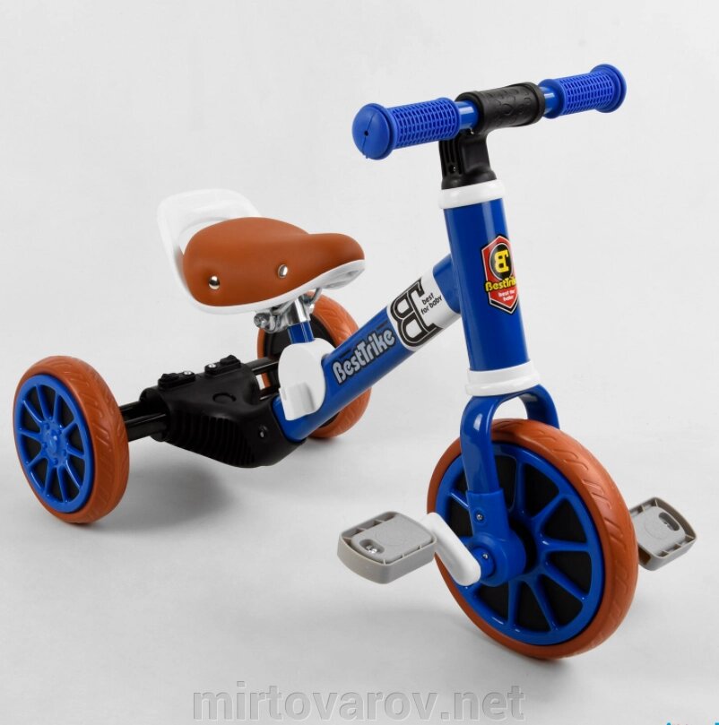 Велосипед дитячий триколісний 2в1 + велобіг від Best Trike 96021 на піно колесах EVA для хлопчика синій від компанії Мір товарів - фото 1
