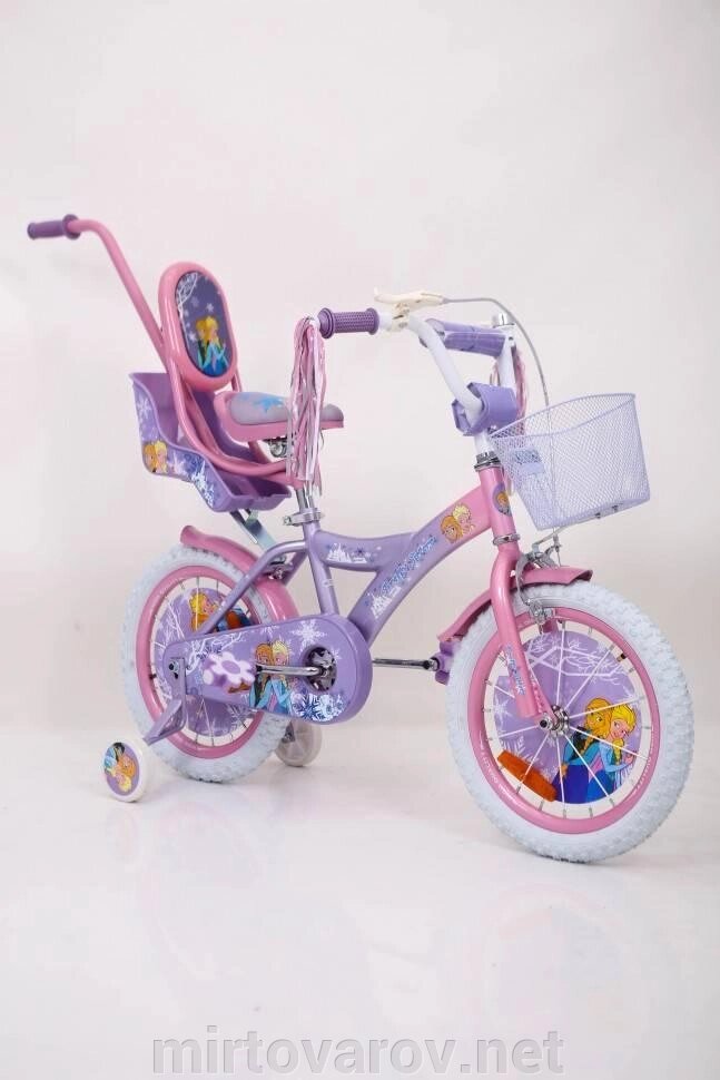 Велосипед для дівчинки 12 дюймів Ice Frozen Холодне Серце з сидінням для ляльки та кошиком, фіолетовий від компанії Мір товарів - фото 1