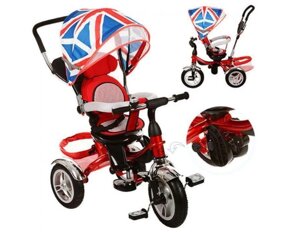 Велосипед-коляска дитячий триколісний Гумові колеса Turbo Trike M 3114-2A з батьківською ручкою червоний