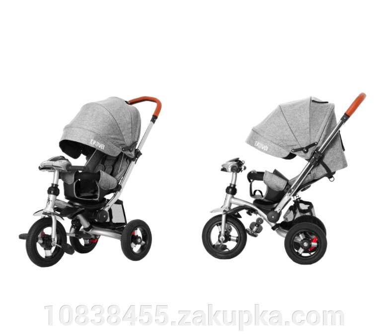Велосипед-коляска дитячий триколісний TILLY TRAVEL T-387/1 Сірий льон від компанії Мір товарів - фото 1