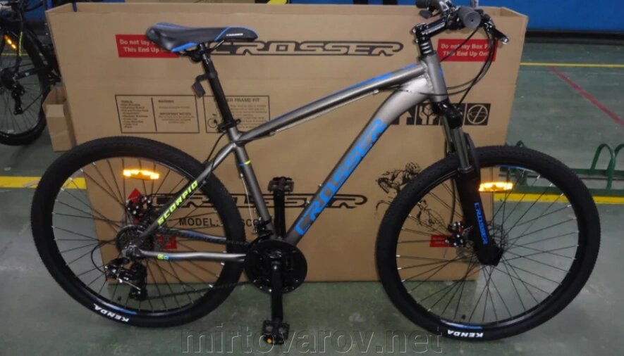 Велосипед спортивний гірський Crosser Scorpio 26 колеса 26 дюймів рама алюміній 17" чорно-синій від компанії Мір товарів - фото 1