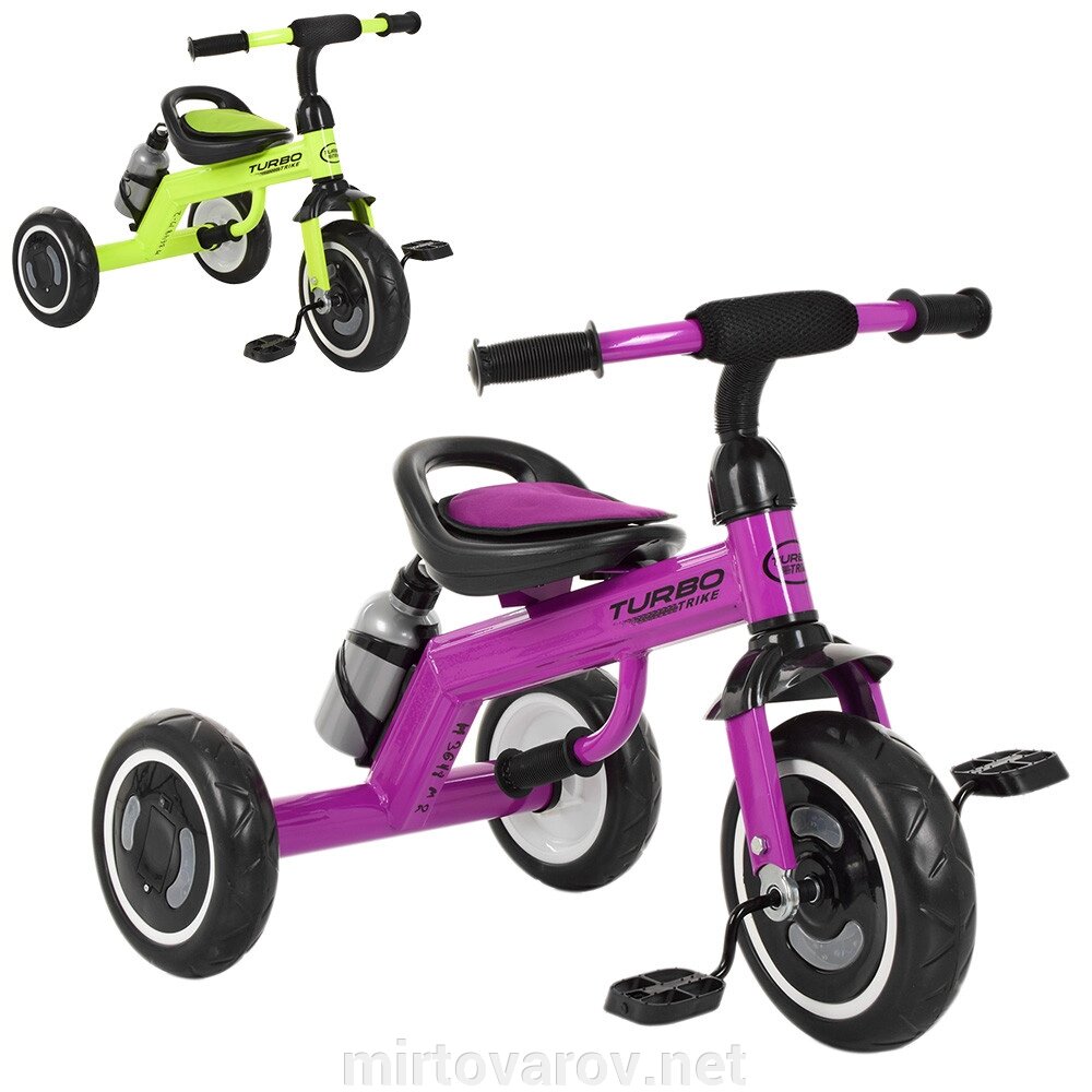 Велосипед з педалями дитячий триколісний Turbo Trike M 3648-M-2 на ЄВА колесах фіолетовий, салатовий від компанії Мір товарів - фото 1