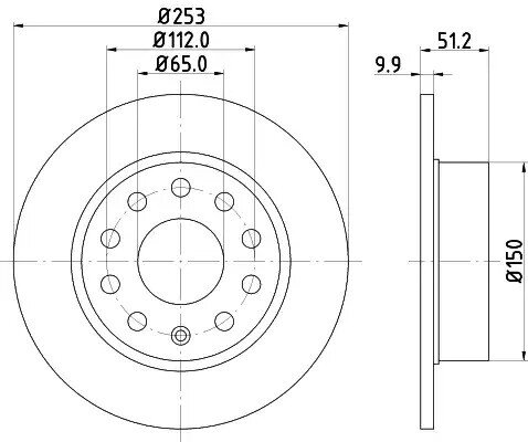 Диск тормозной задний 255mm Audi A3/A4/A6 05-// VW Caddy III/Eos/Golf V, Skoda Octavia 04-, HELLA PAG від компанії Автосклад - фото 1