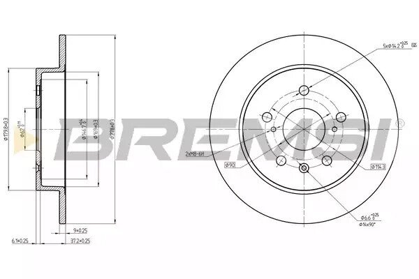 Диск тормозной задний Suzuku SX4 06-(278x9) заменен CD8075S, Bremsi (DBC075S) від компанії Автосклад - фото 1