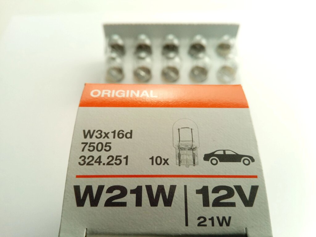 Лампа бесцокольная OSRAM 12V W21W (7505) (10 шт. в уп.) (997006210) цена за 1 шт від компанії Автосклад - фото 1