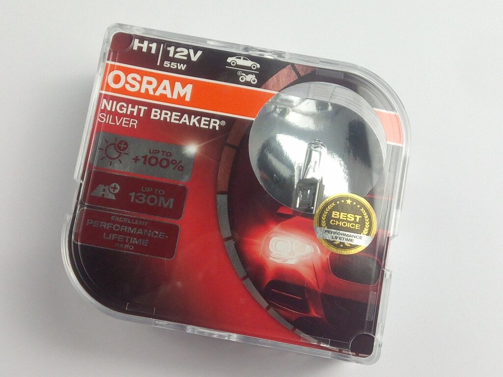 Лампа OSRAM H1 12v 55w Night Breaker Silver (+ 100 %) (64150 NBS) пара (64150NBS-HCB) від компанії Автосклад - фото 1