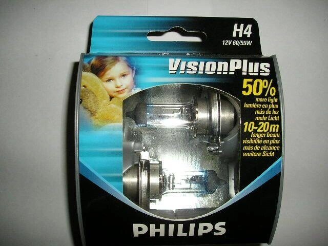 Лампа PHILIPS H4 12v 60/55-43 Vision Plus (+ 60 %) (12342 VP) пара від компанії Автосклад - фото 1