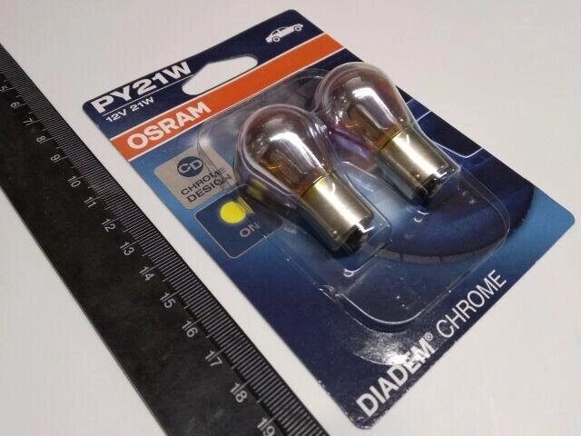 Лампа з цоколем OSRAM 12V PY21W Diadem Chrome (7507DC-02B) зі зміщеним вусиком, пара від компанії Автосклад - фото 1