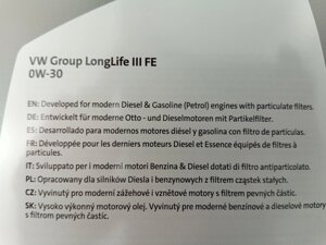 Масло моторное 0W-30 синтетическое VAG Longlife III FE 5л (GS55545M4)