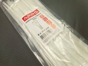 Хомут пластиковий APRO 400х7,6 (100 шт. в уп.) білий, 1 УПАКОВКА (CT-W8400)