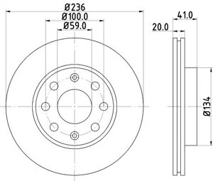 Диск тормозной Chevrolet Aveo 236mm, HELLA PAGID (8DD355111341)