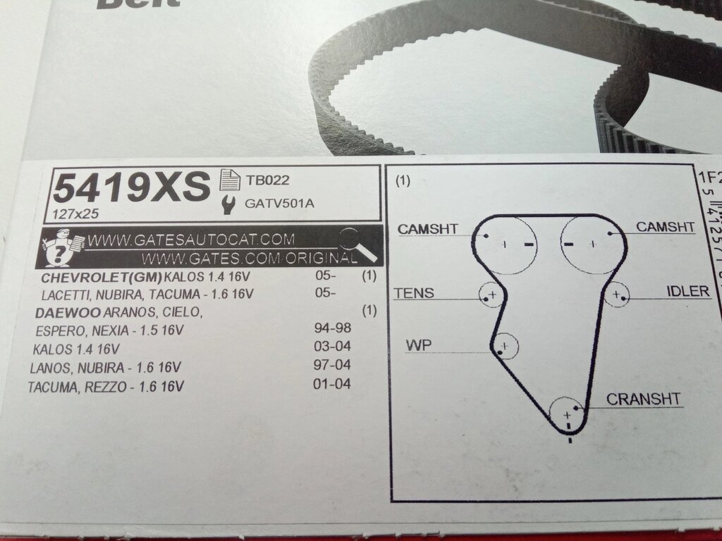 Ремень ГРМ Lanos 1.6, Aveo 1.6, Lacetti 1.6 Gates (5419XS) ОРИГИНАЛ (96814098) від компанії Автосклад - фото 1
