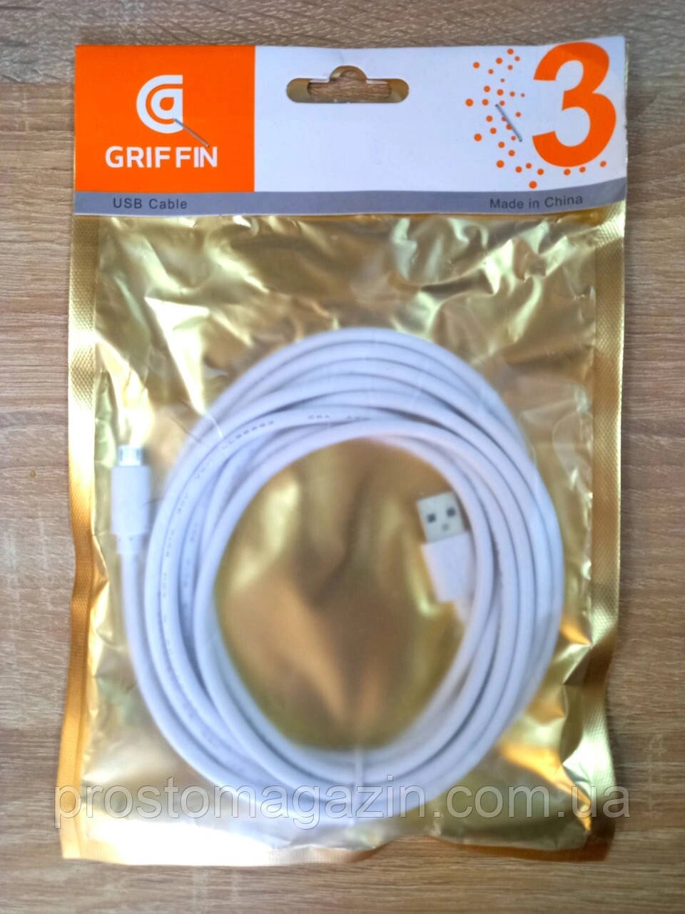 Micro USB Griffin Cable (2.1a, 3 метри) білий, кабель даних від компанії Роман Противень - фото 1