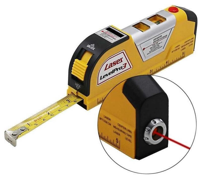Лазерний рівень Laser Level Pro 3 з вбудованою рулеткою на 2.5 метра - гарантія