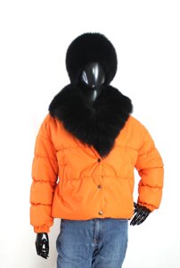 Демісезонна жіноча куртка з хутряним коміром Жовтогарячий, 44