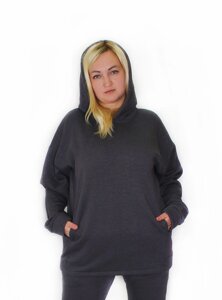 Жіноче худі на флісі, батал Сірий, р. 4XL/5XL