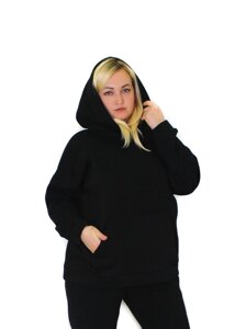 Жіноче худі на флісі, батал Чорний, р. 4XL/5XL