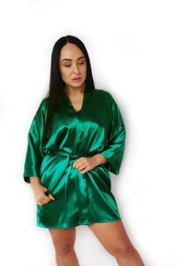 Комплект халат, піжама жіноча з мереживом майка+шорти, зелений, XS