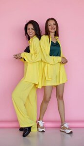 Костюм-трійка жіночий літній із шортами та штанами M, Жовтий