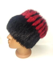 Хутряна шапка жіноча Аврора з кролика, Чорно-червона