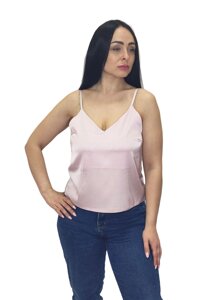 Шовкова майка на тонких бретельках, 2XL, Пудровий