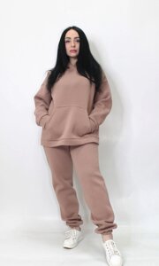 Жіночий спортивний теплий костюм тринитка на флісі Какао, XL/2XL