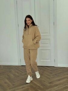 Теплий жіночий костюм TEDDY Бежевий, XL-2XL