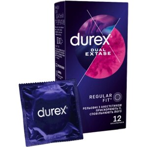 Оригінал! Презервативи Durex Dual Extase рельєфні з анестетиком 12 шт. (5052197053432) - Вища Якість!