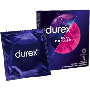 Оригінал! Презервативи Durex Dual Extase рельєфні з анестетиком 3 шт. (5052197053401) - Вища Якість!