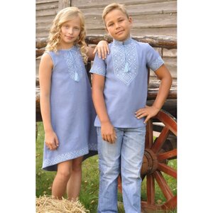 Літній набір для дітей - вишита сорочка для хлопчика та сукня з вишивкою для джинсової дівчини