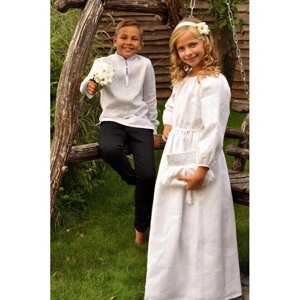 Елегантний набір для дітей - вишивка для хлопчика та довге плаття для дівчини з білою вишивкою