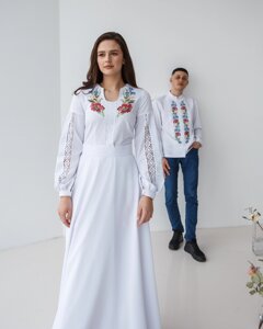 Весільна вишита жіноча сукня " Польові квіти " біла