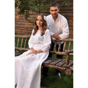 Весільний комплект - чоловіча вишивка та жіноча сукня з вишивкою з використанням білої техніки білого кольору
