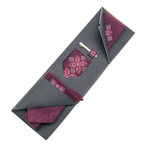 Вишита краватка з хустинкою та зажимом №865