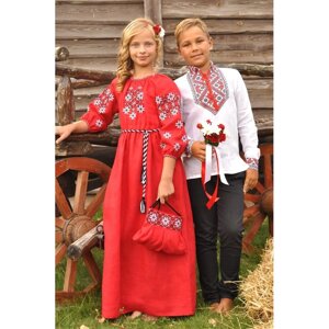 Яскравий елегантний набір для дітей в українському стилі - вишивка для хлопчика та плаття для дівчини