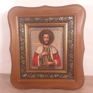Ікона Олександр Невський святий благовірний князь, лик 10х12 см, у світлому дерев'яному кіоті